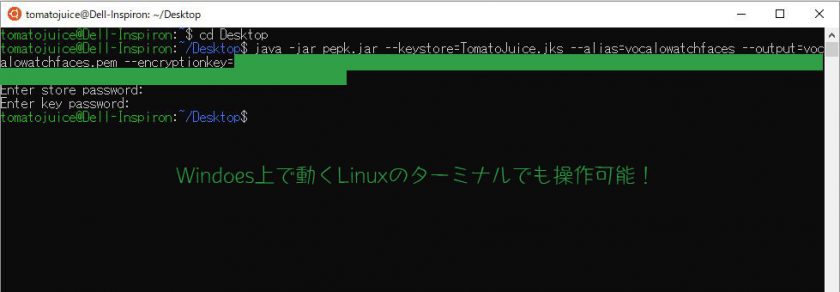 Windows上で動くLinuxのターミナルからでも同様に操作が可能です。