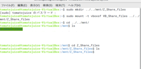 VirtualBoxでファイル共有＠cdコマンドで「Z_Share_files」フォルダに移動